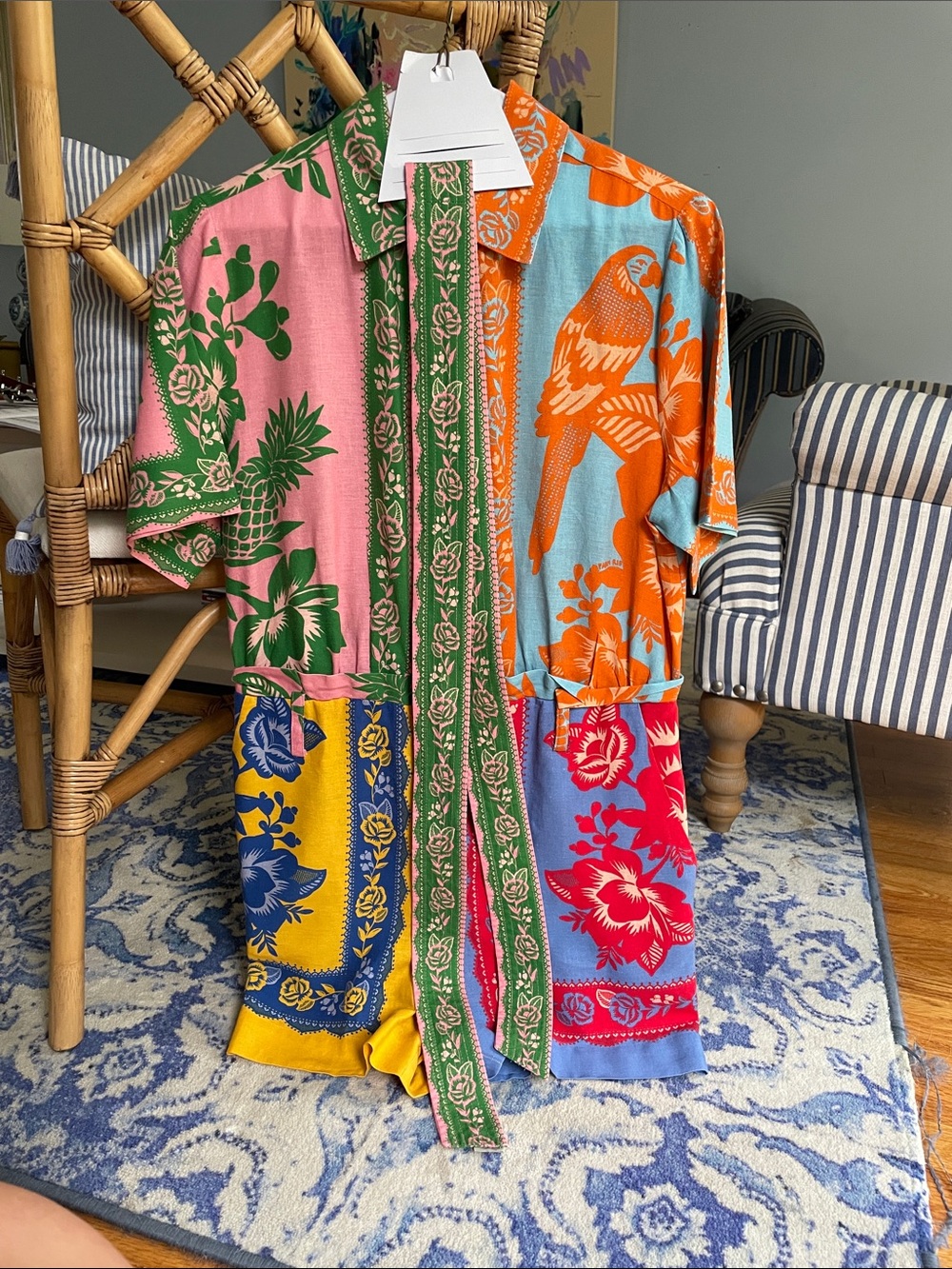 Vibrant Multicolor Floral & Parrot Midi Dress